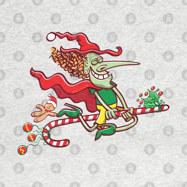 Halloween witch riding a Christmas candy cane by zooco